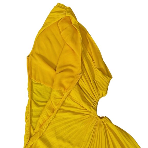 A.L.C. Size 2 Delfina Pleated One Shoulder Gown Yellow Asymmetrical Midi Dress - Picture 7 of 13